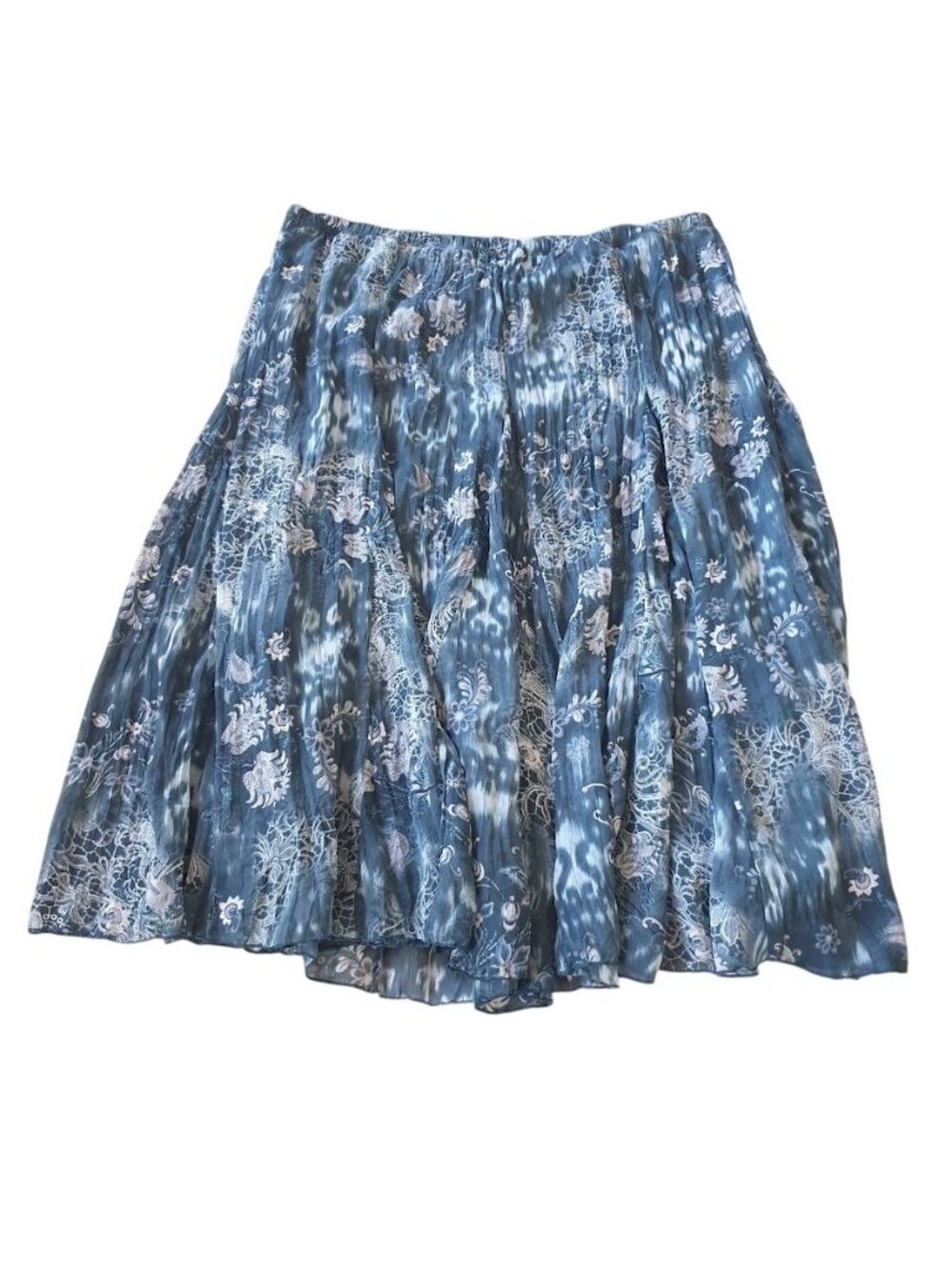 Christopher Banks Womens XL Blue A Line Flowy Floral Skirt Pull On Elastic Waist
